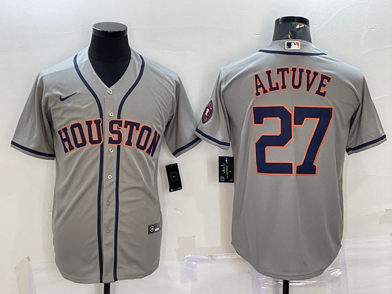 Men's Houston Astros #27 Jose Altuve Grey With Patch Cool Base Stitched Jersey Men's Houston Astros #27 Jose Altuve Grey With Patch Cool Base Stitched Jersey